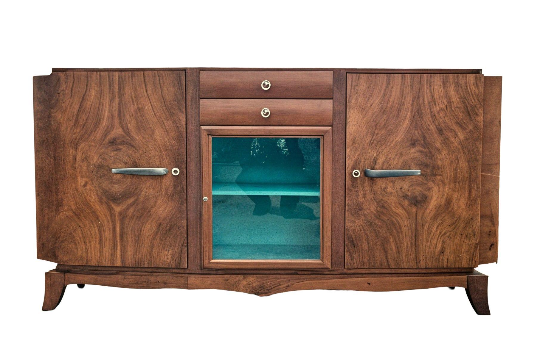 Buffet 3 portes 2 tiroirs en placage de noyer 1960 Aluminio en venta