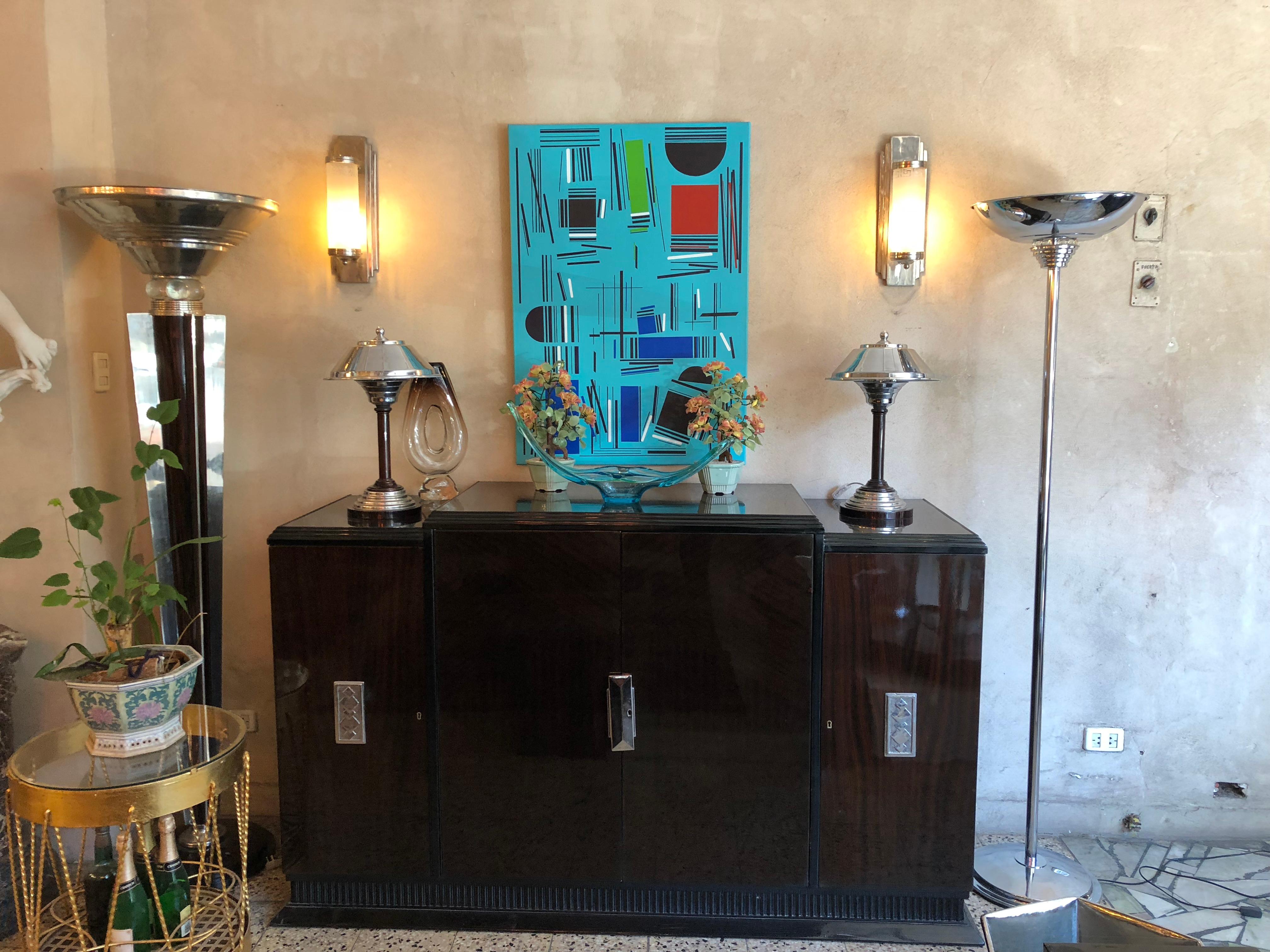 French Buffet Art Deco 1920, Materials: Chrome and Wood, France For Sale