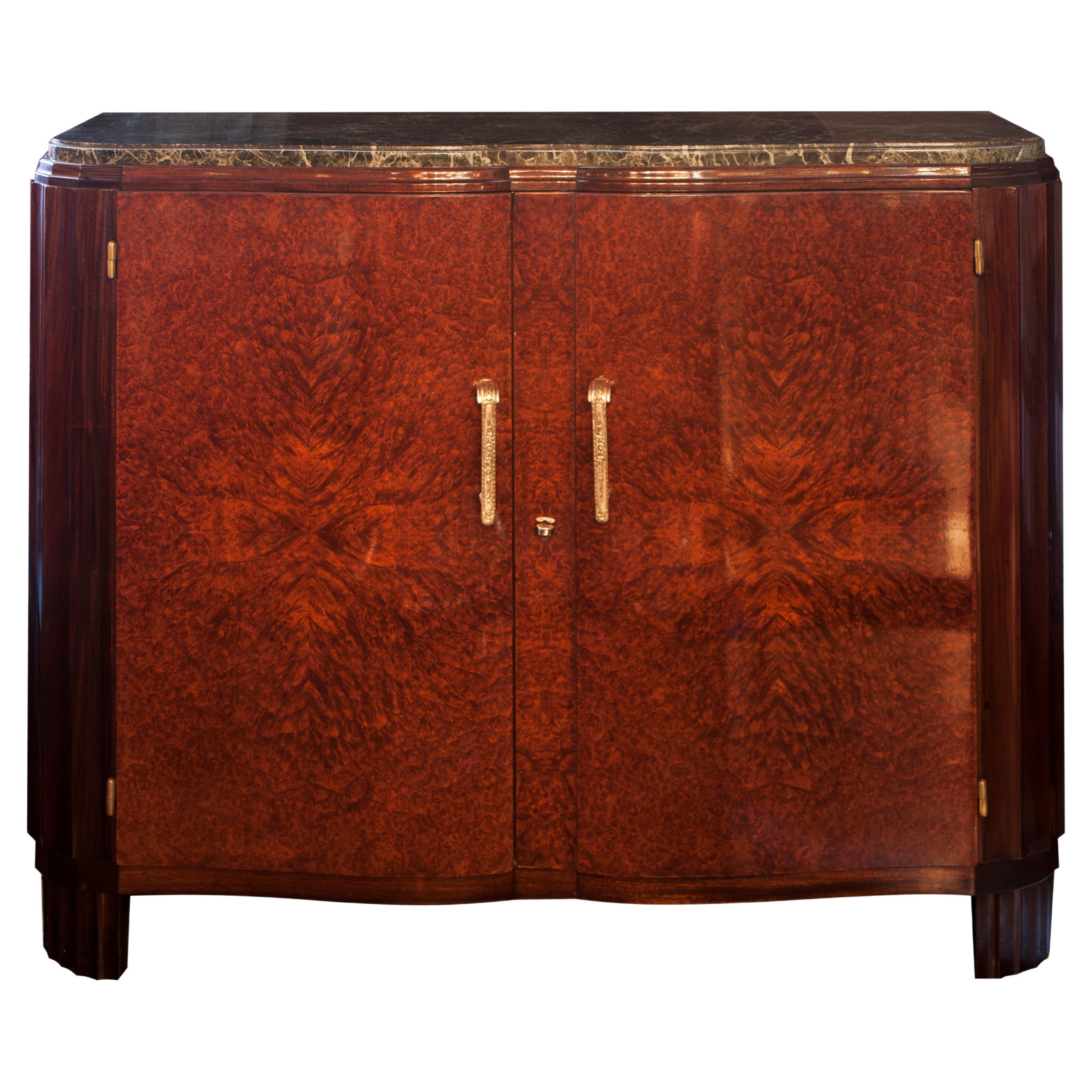 Buffet Art Deco 1920, Materials: Wood and Silver Plated Bronze, France For Sale