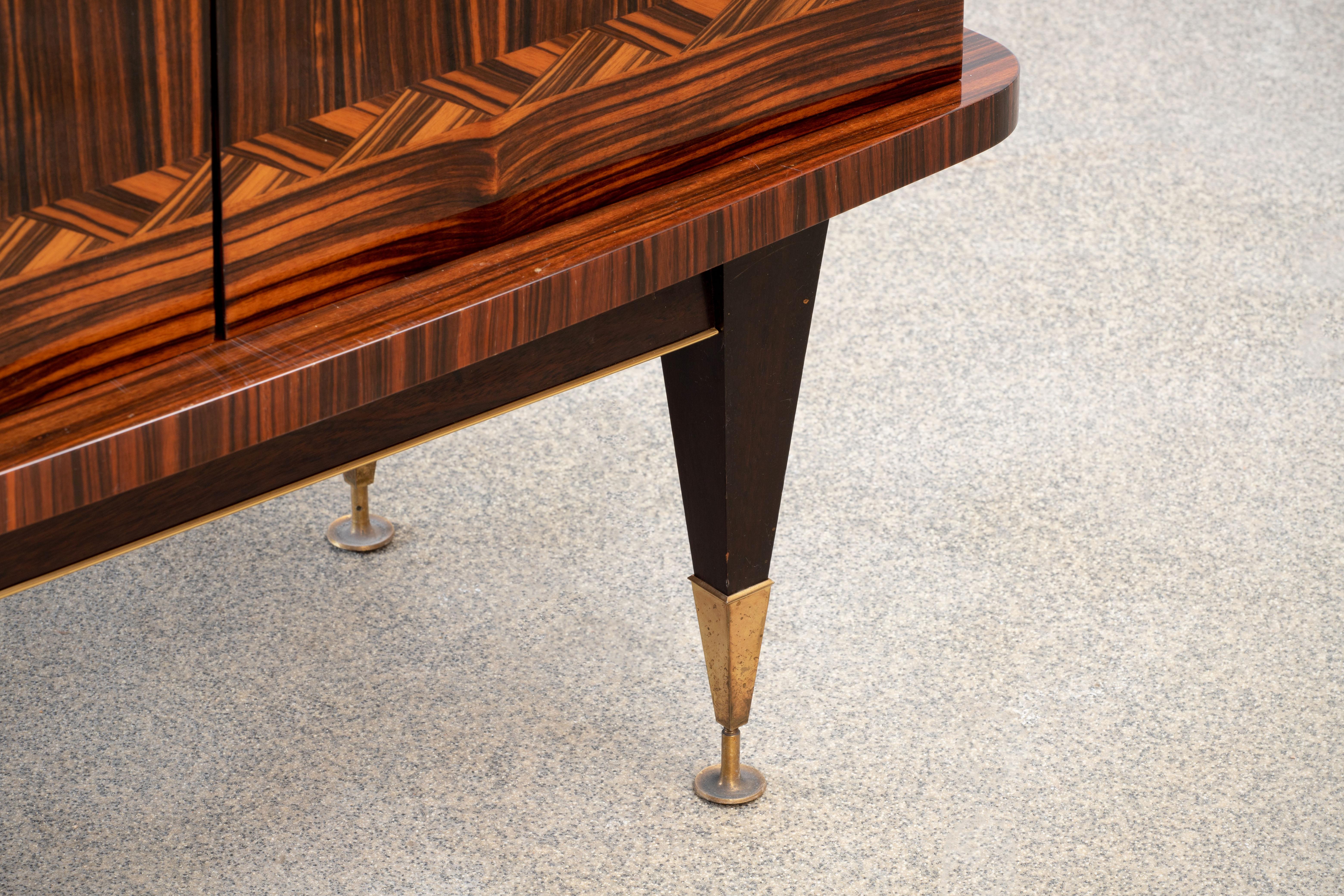 Brass Buffet, Art Deco Macassar Ebony, 1940s. For Sale