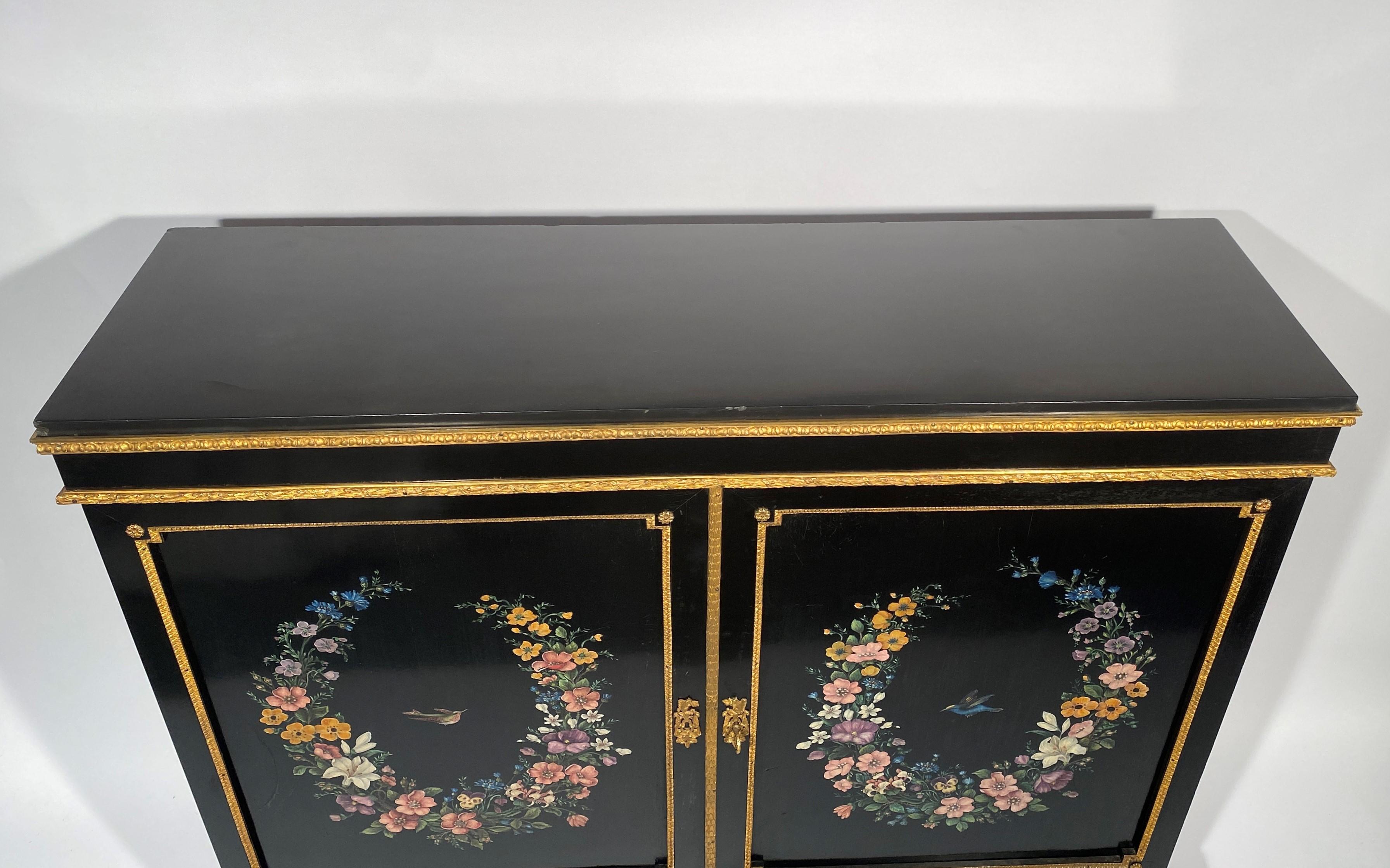 Mid-19th Century Buffet at Support Height with Painted Polychrome Decoration, Napoleon III Period For Sale