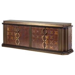 Buffet Foglia di Bronzo Cassetti in vetro Decorato Mosaico Minuscolo Mosaico Oro Dec su Ante