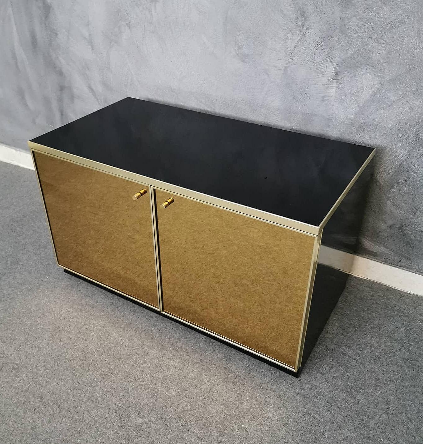 Mid-Century Modern Buffet Cabinet Brass and Mirror by Renato Zevi, Italy, 1970s