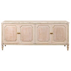 Buffet Console with Marble Top and Cool Tones, Mid-20th Century