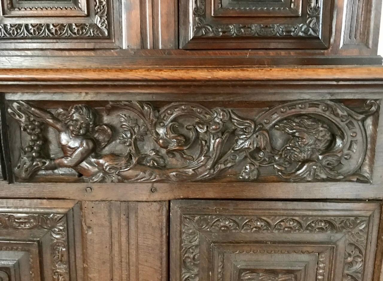 Wood French Buffet-Credence Cabinet Deux Corps Renaissance 16th Century France For Sale