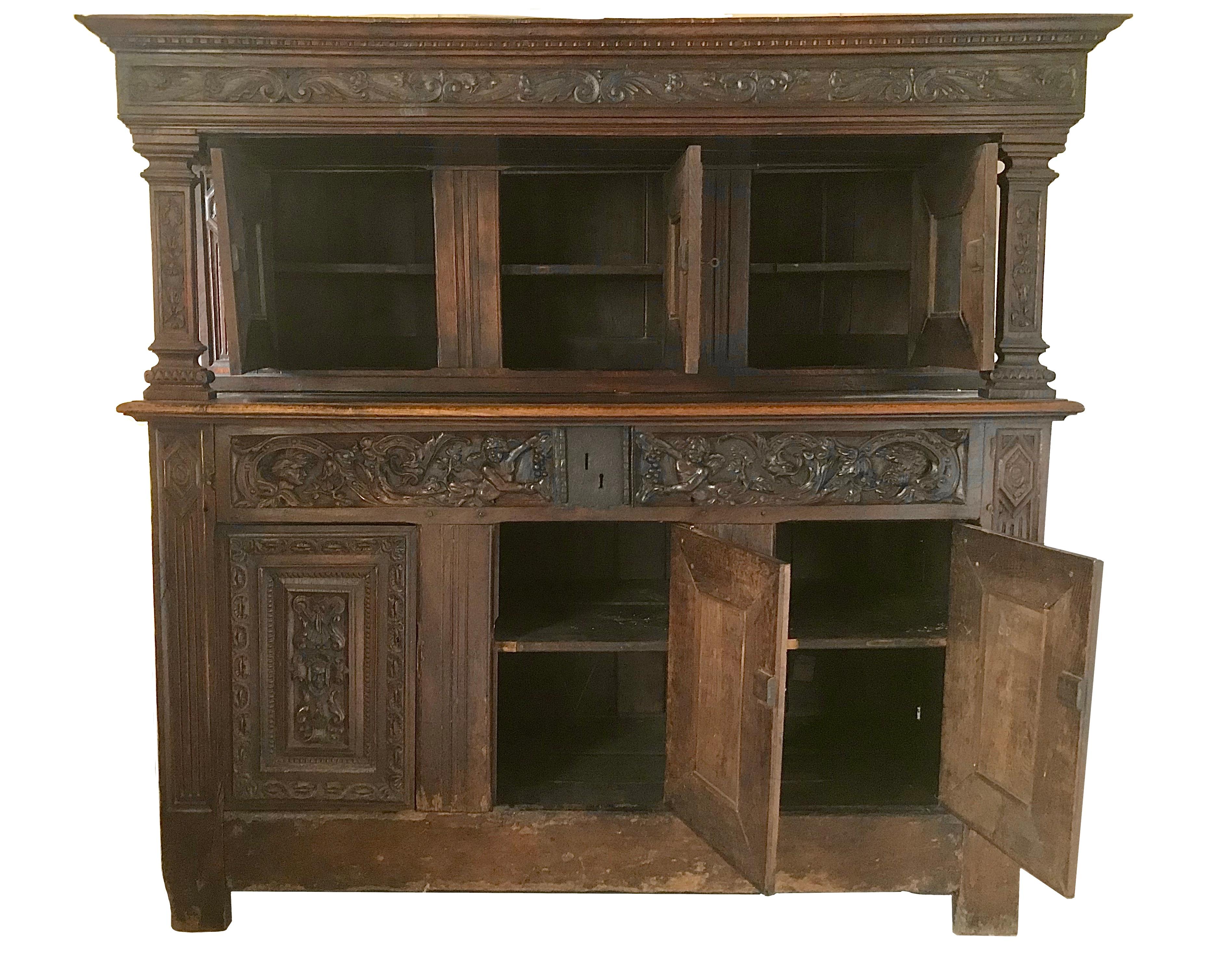 French Buffet-Credence Cabinet Deux Corps Renaissance 16th Century France For Sale 1