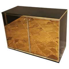 Buffet Credenza Mirrored Glass Lacquered Wood Black Renato Zevi Midcentury 1970s