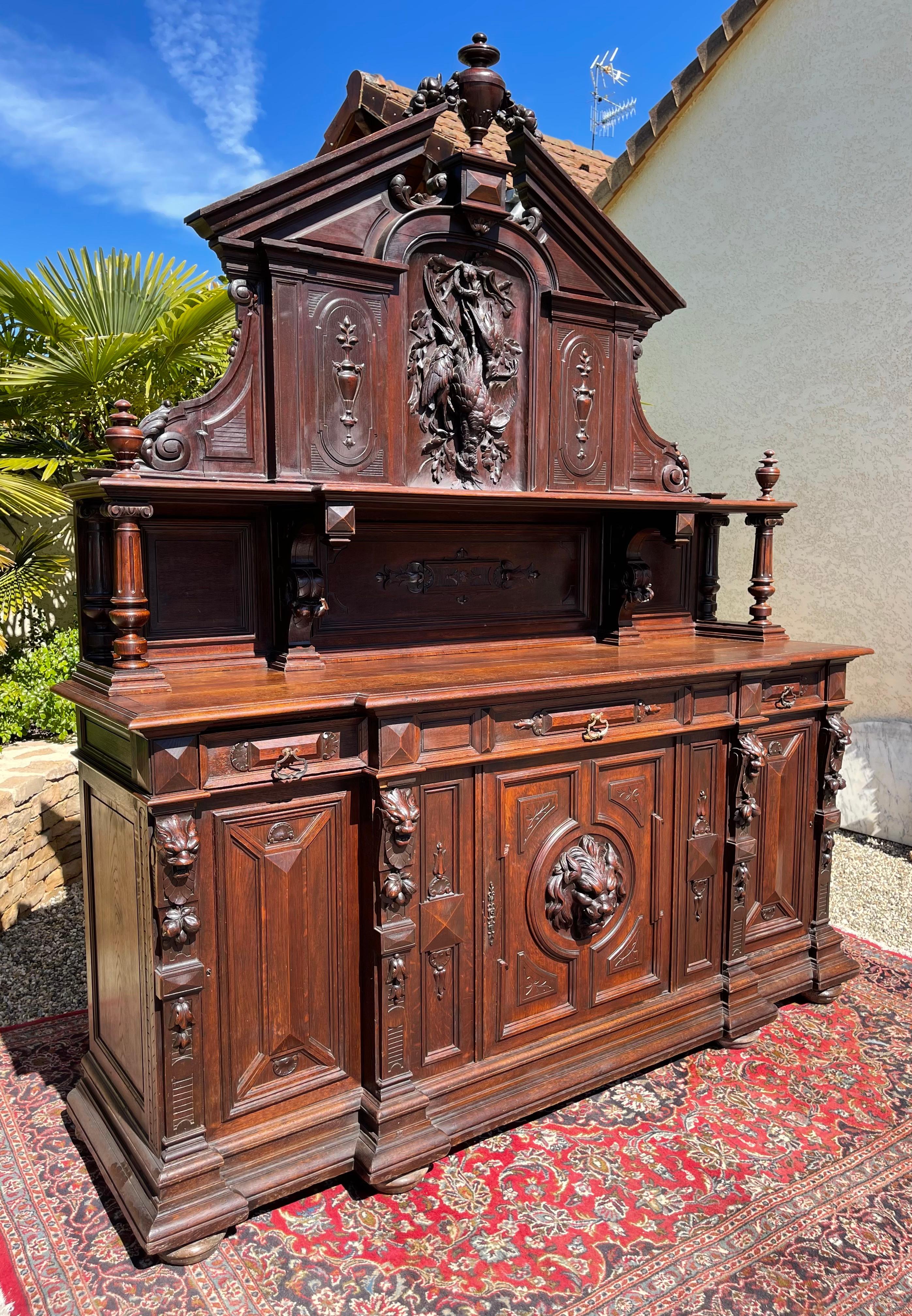 19th Century, Renaissance Style Oak Hunting Buffet Richly Carved For Sale 9