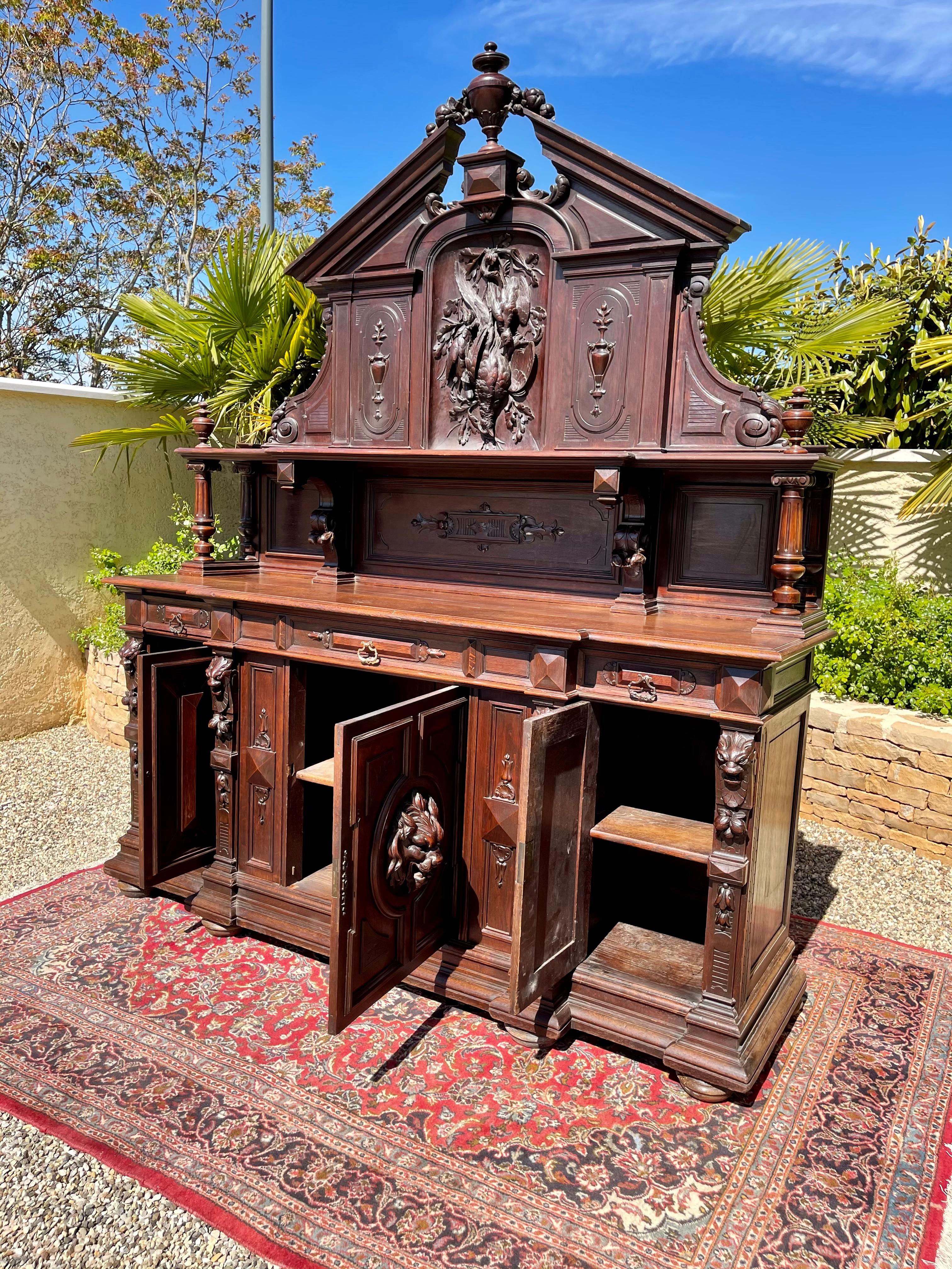 19th Century, Renaissance Style Oak Hunting Buffet Richly Carved For Sale 11
