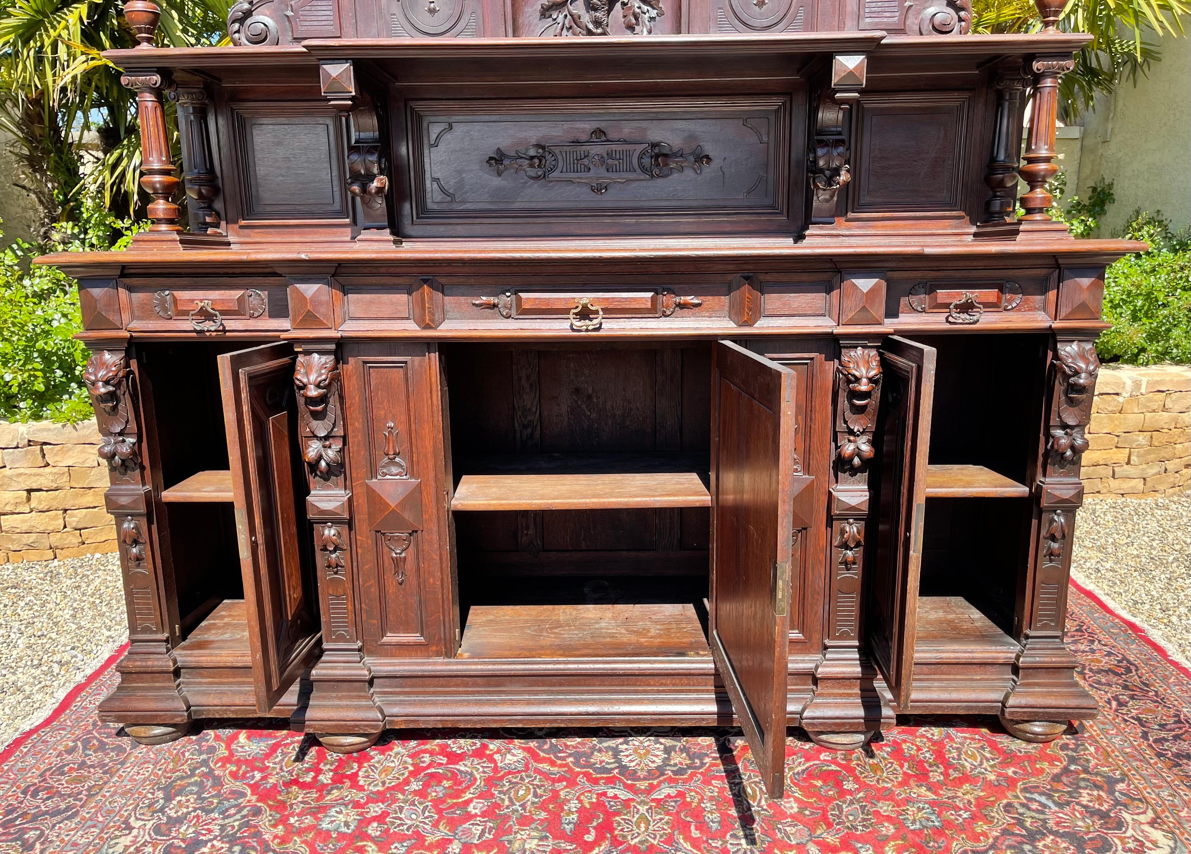 19th Century, Renaissance Style Oak Hunting Buffet Richly Carved For Sale 12