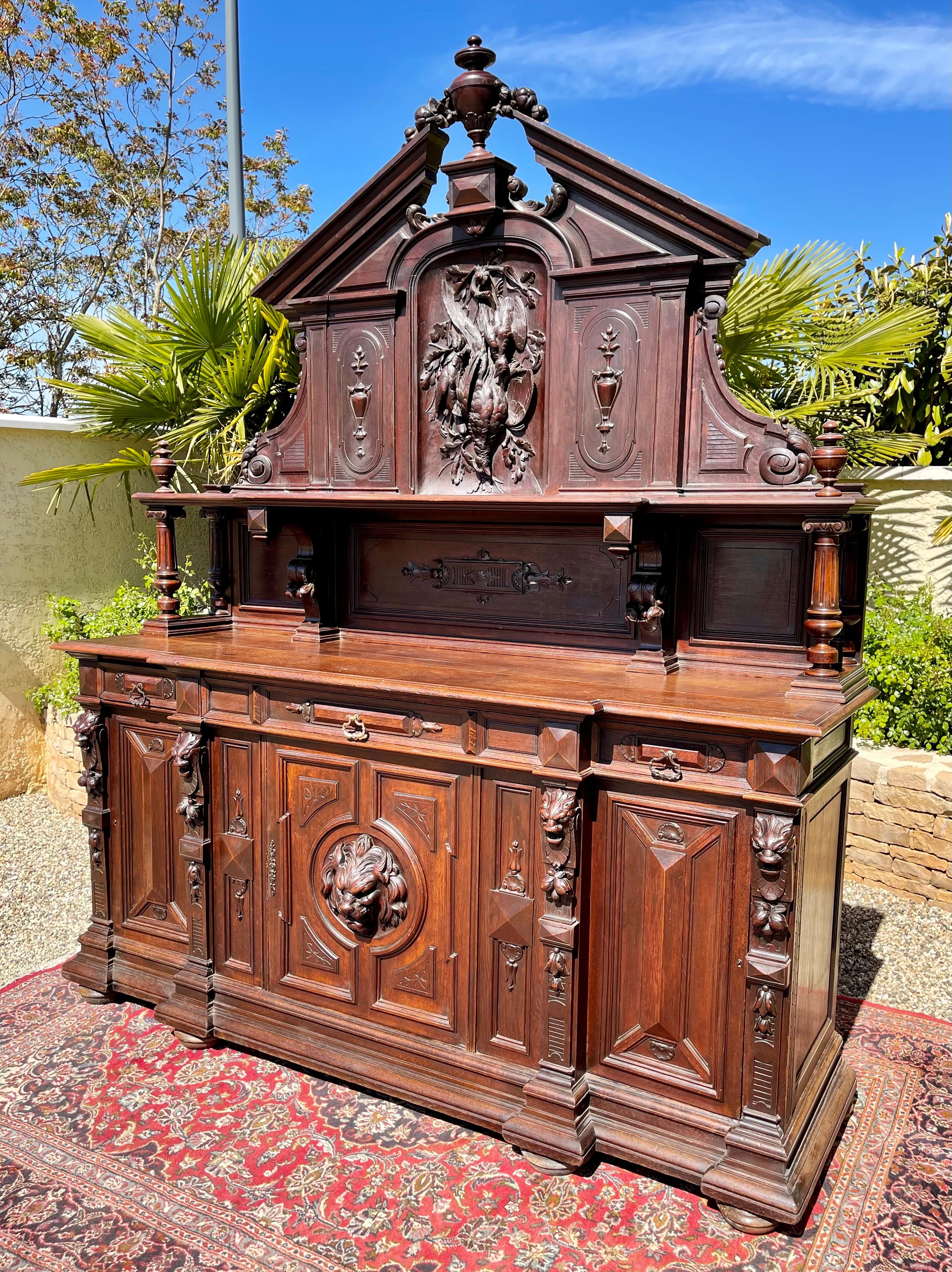 19th Century, Renaissance Style Oak Hunting Buffet Richly Carved For Sale 2