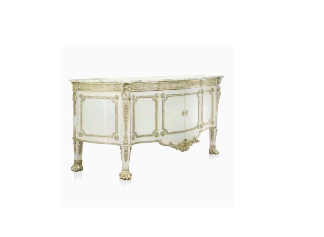Buffet Empire Style Bronzed Decorations Solid Lime Wood Hand Made Marble Top In New Condition For Sale In London, GB