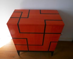 Buffet "Filets" in Hermes Orange and Black Sycamore Marquetry by Aymeric Lefort