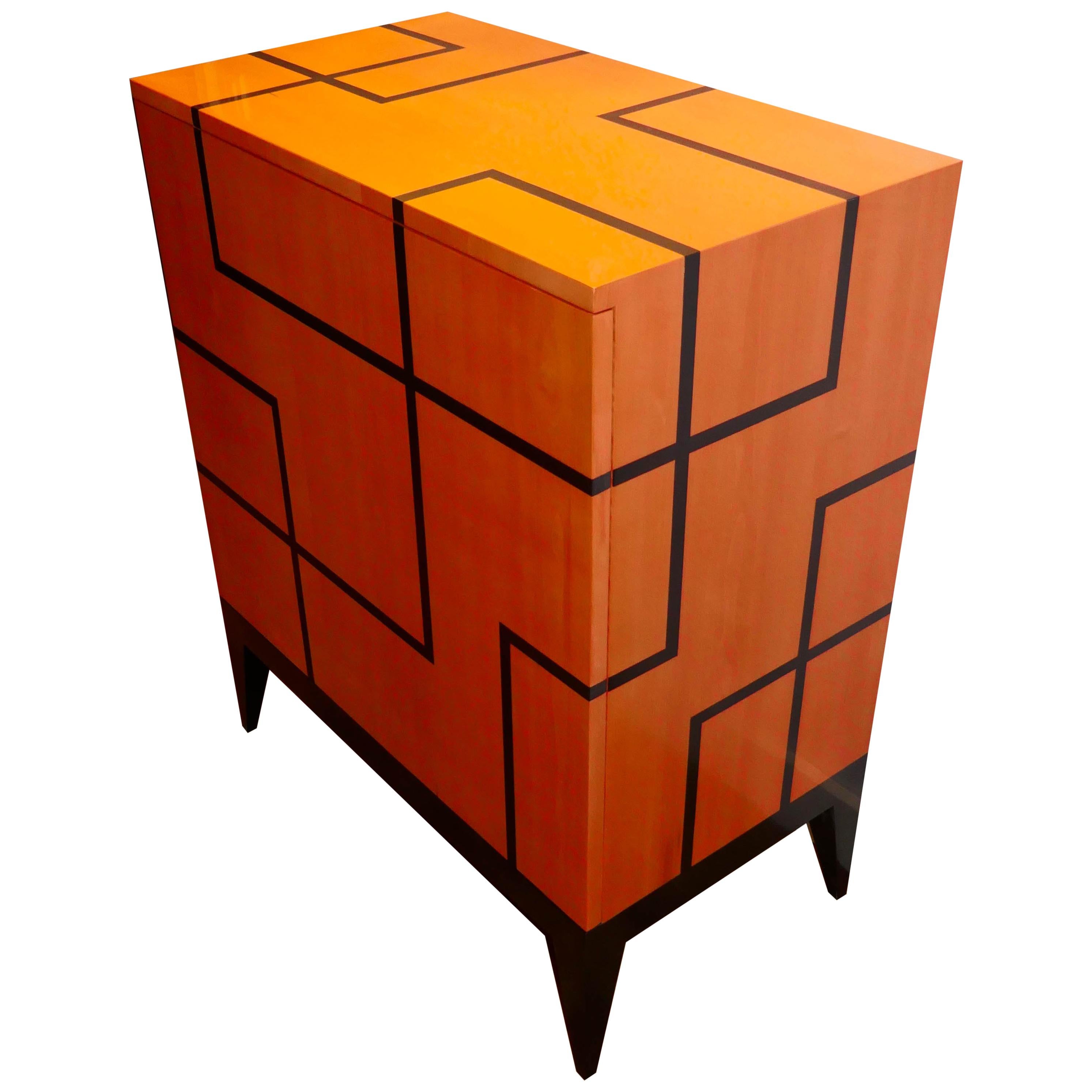 Nuevo aparador de marquetería de sicomoro negro y naranja Hermes de Aymeric Lefort en venta