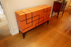 Buffet "Filets" in Hermes Orange"Feu" Black Marquetery by Aymeric Lefort