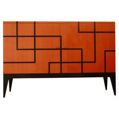 Buffet Filets en marqueterie noire orange "Feu" d'Aymeric Lefort