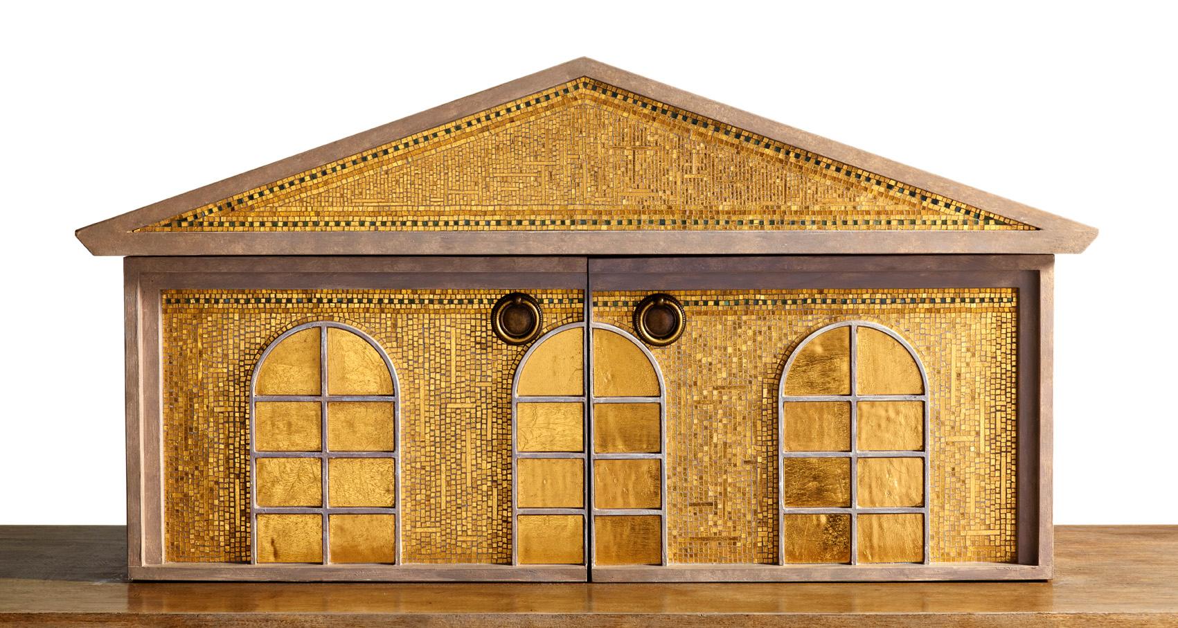Buffet Pomelli decorati a mano Ottone bronzato Specchio a mosaico Led Lightining Ins in vendita 2