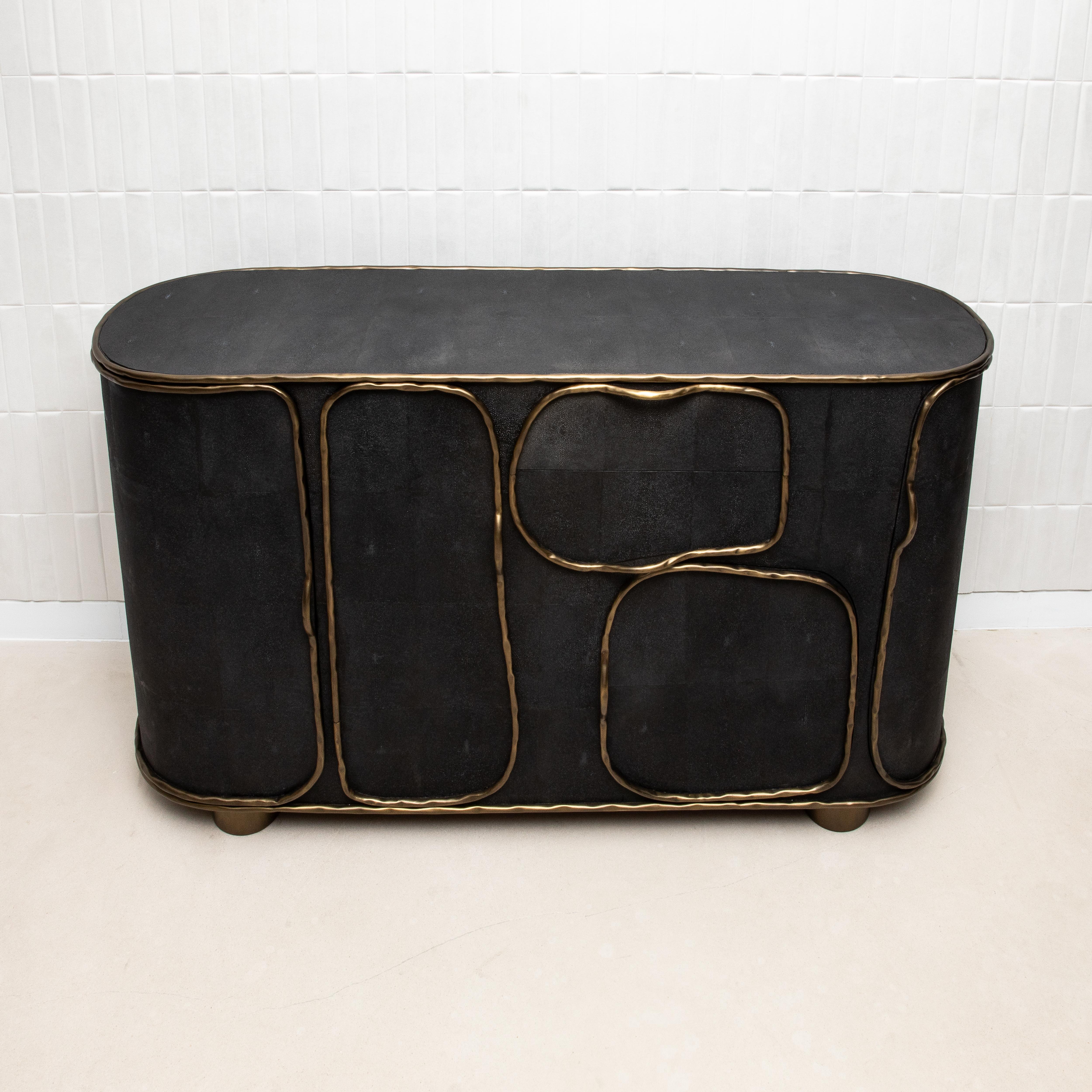 Buffet in Black Shagreen with Bronze Patina Brass by R&Y Augousti IN STOCK For Sale 9