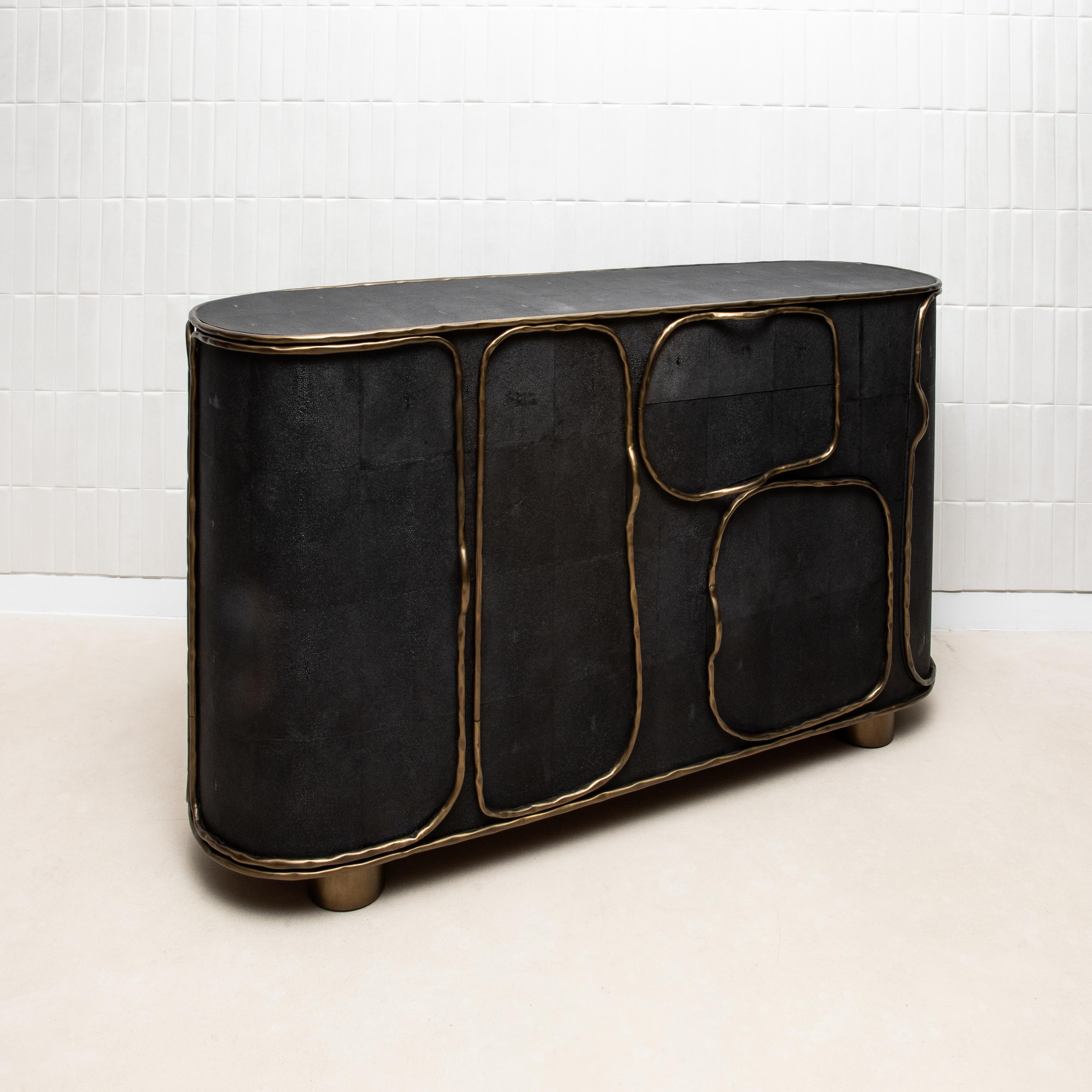 Buffet in Black Shagreen with Bronze Patina Brass by R&Y Augousti IN STOCK For Sale 10