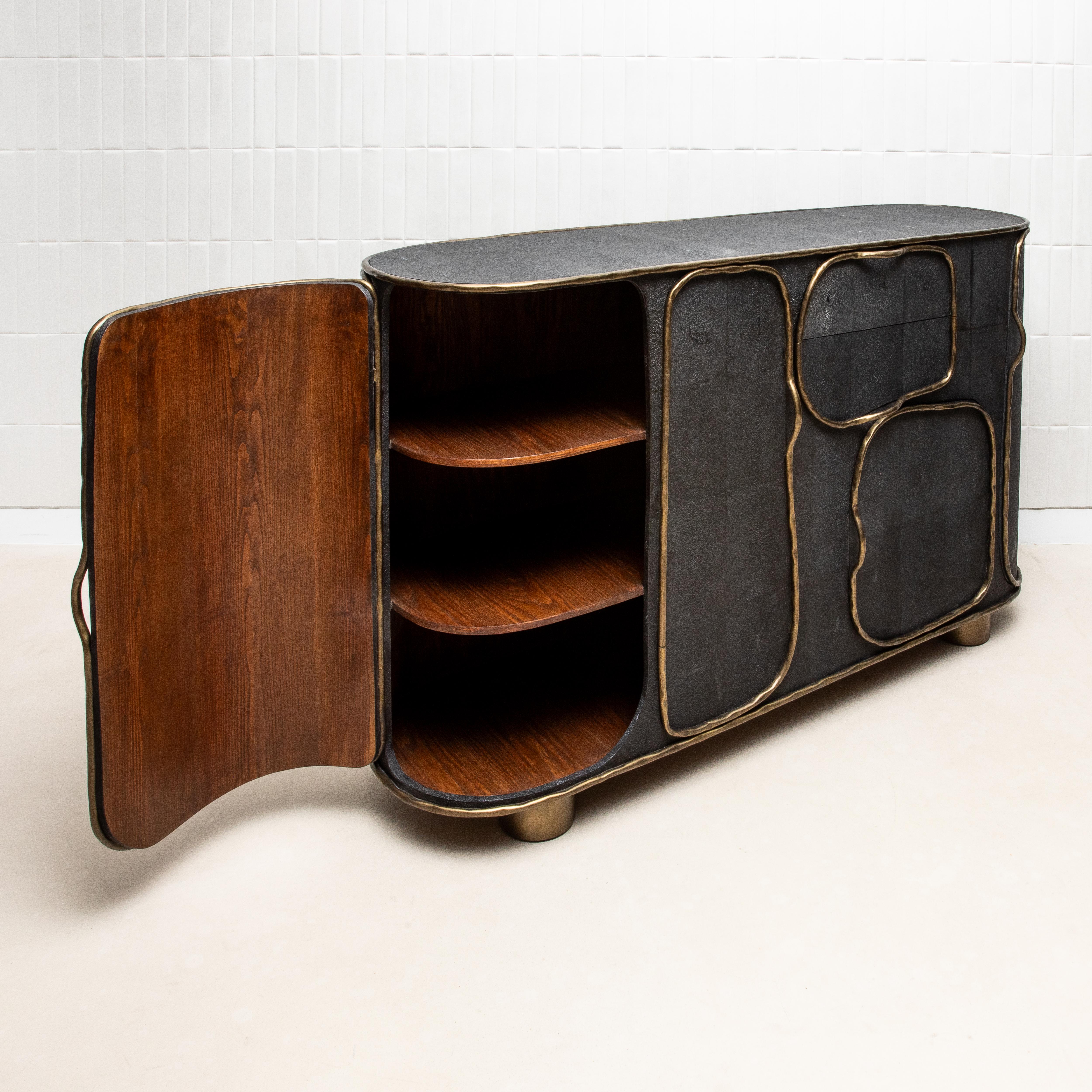 Buffet in Black Shagreen with Bronze Patina Brass by R&Y Augousti IN STOCK For Sale 11