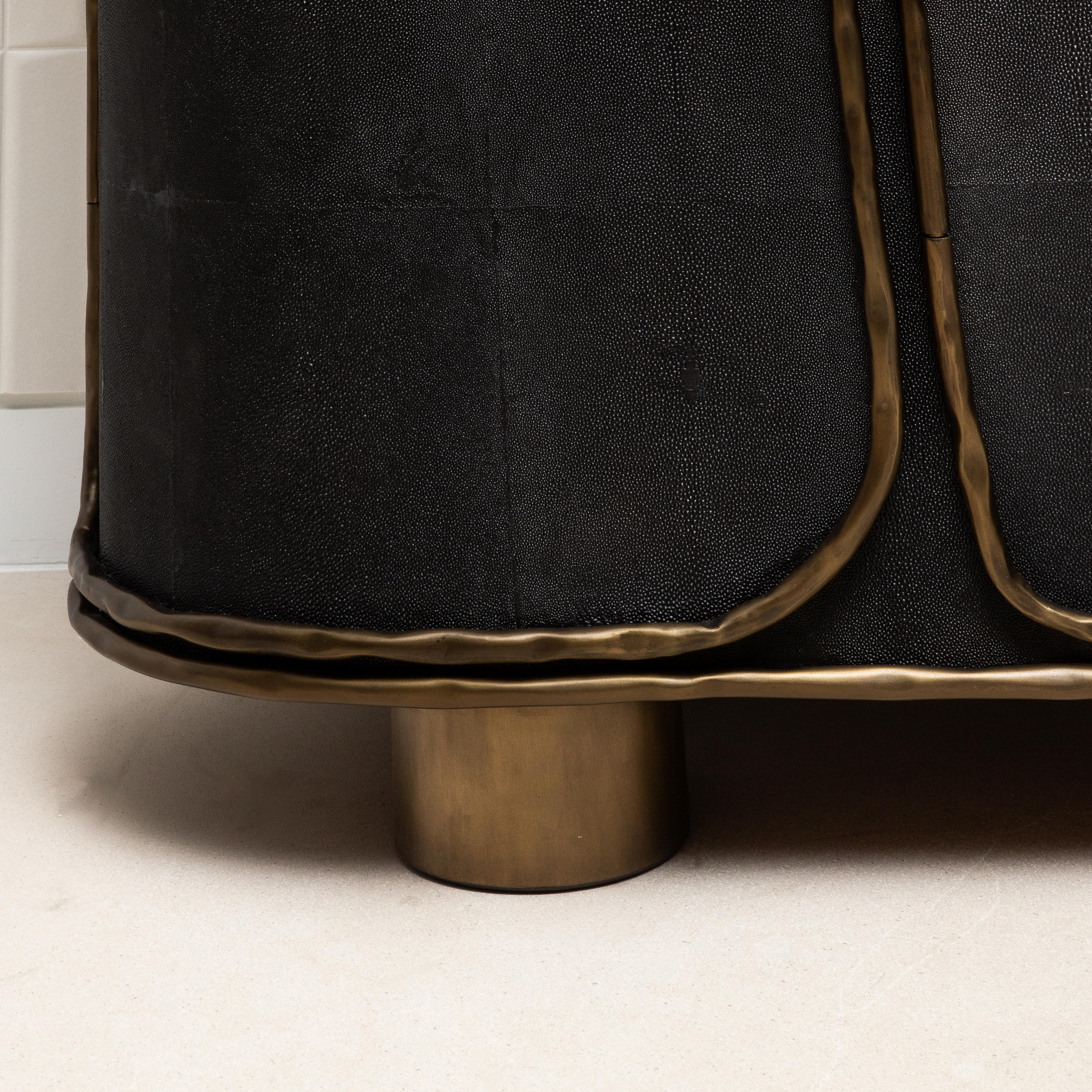 Philippine Buffet in Black Shagreen with Bronze Patina Brass by R&Y Augousti IN STOCK For Sale