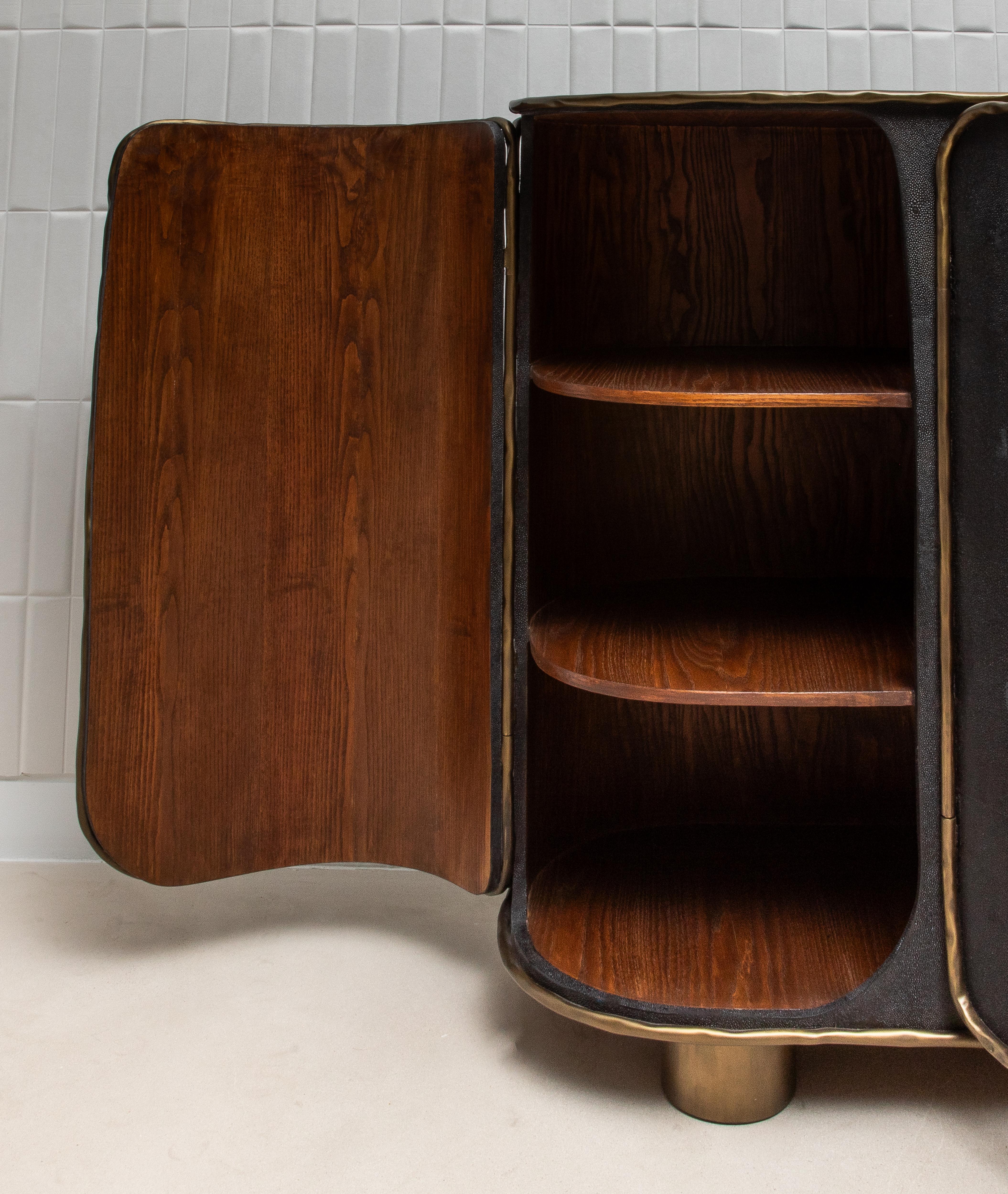 Buffet in Black Shagreen with Bronze Patina Brass by R&Y Augousti IN STOCK For Sale 1
