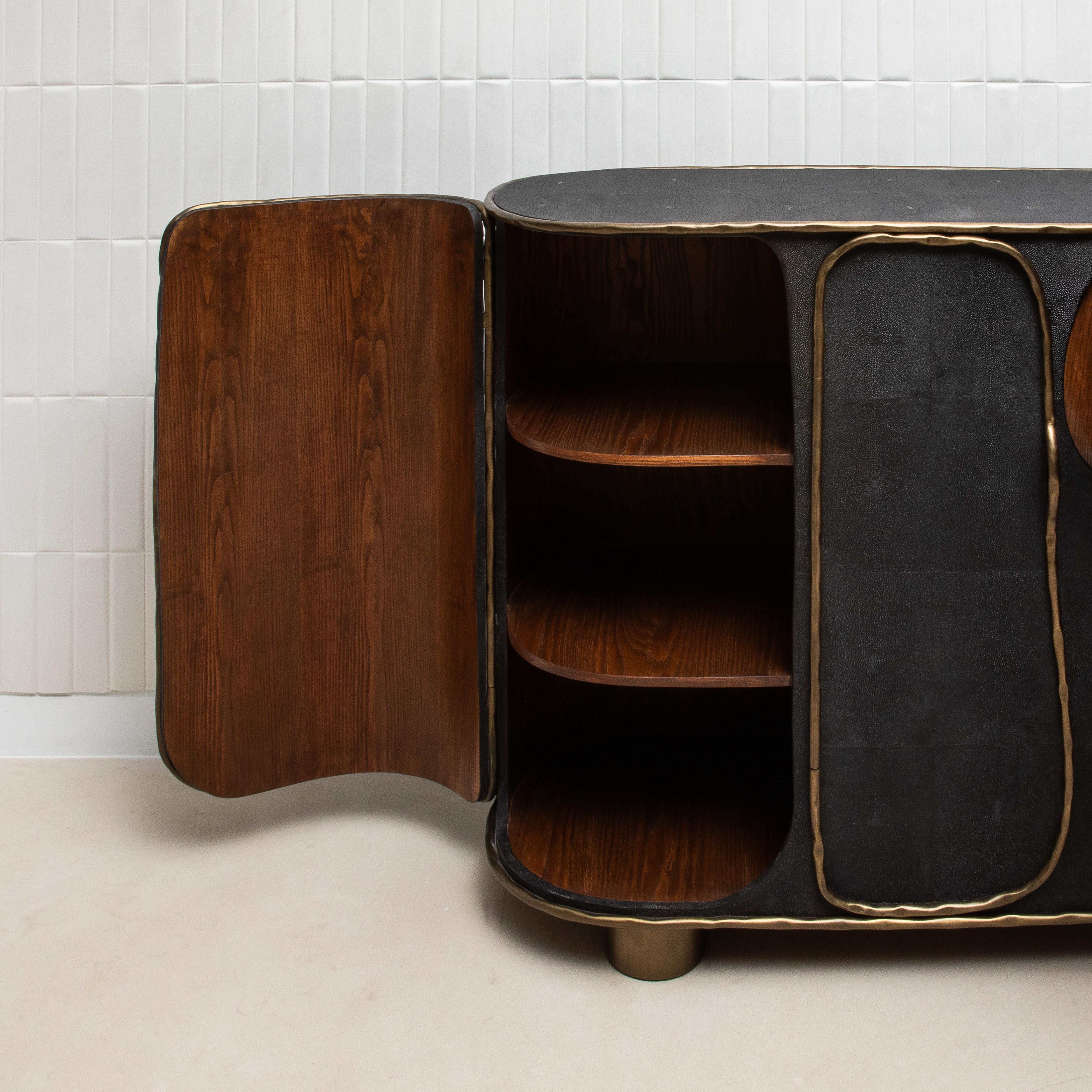Buffet in Black Shagreen with Bronze Patina Brass by R&Y Augousti IN STOCK For Sale 2