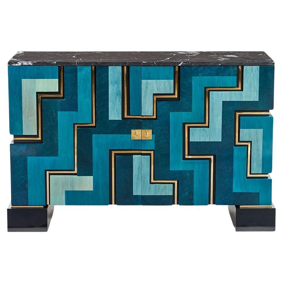 Nuovo   Wood Wood  Buffet intarsiato, marmo nero e filetti in bronzo in vendita