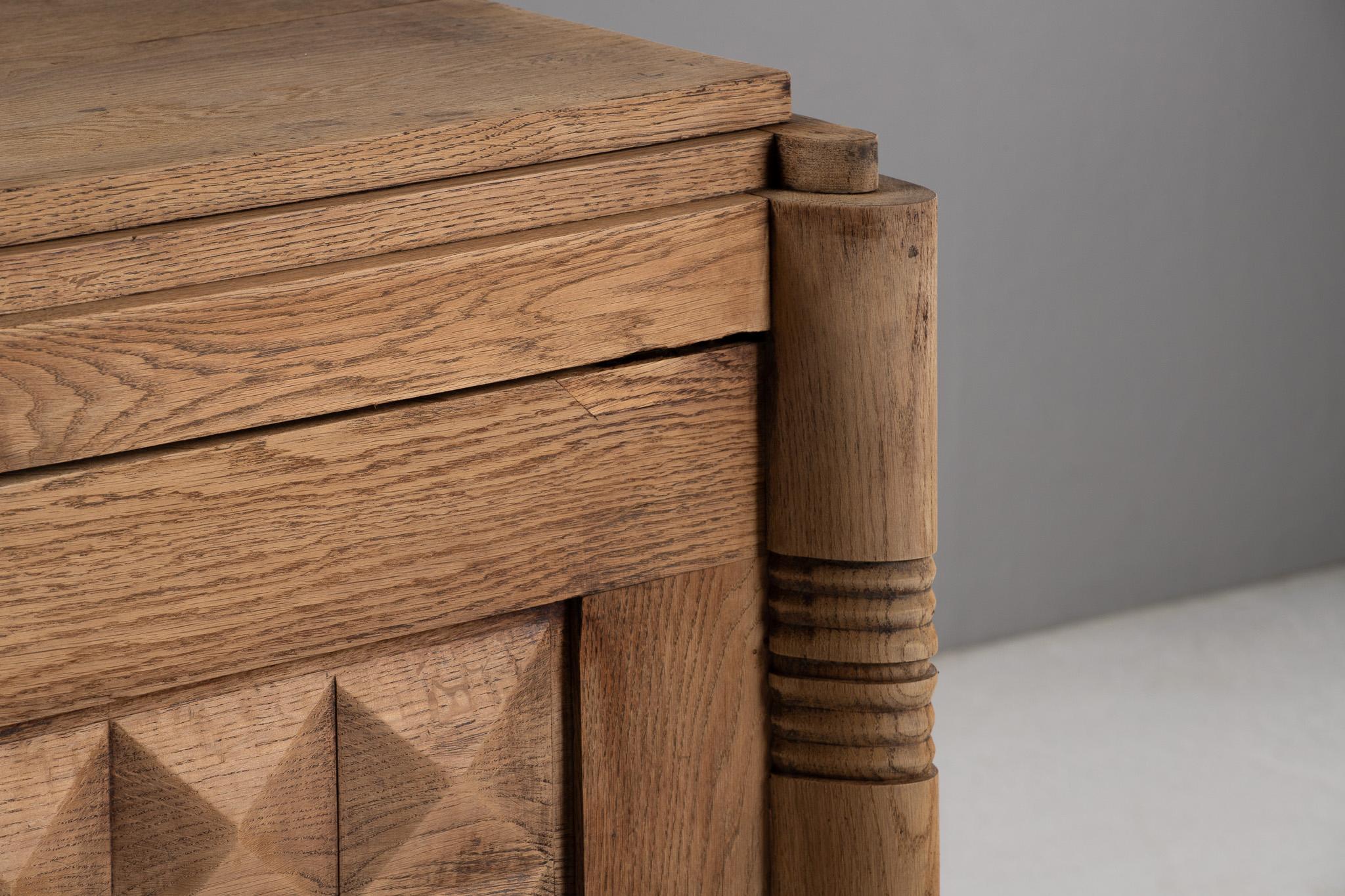 Brutalismo Buffet in Carved Oak, France, 1940s in vendita