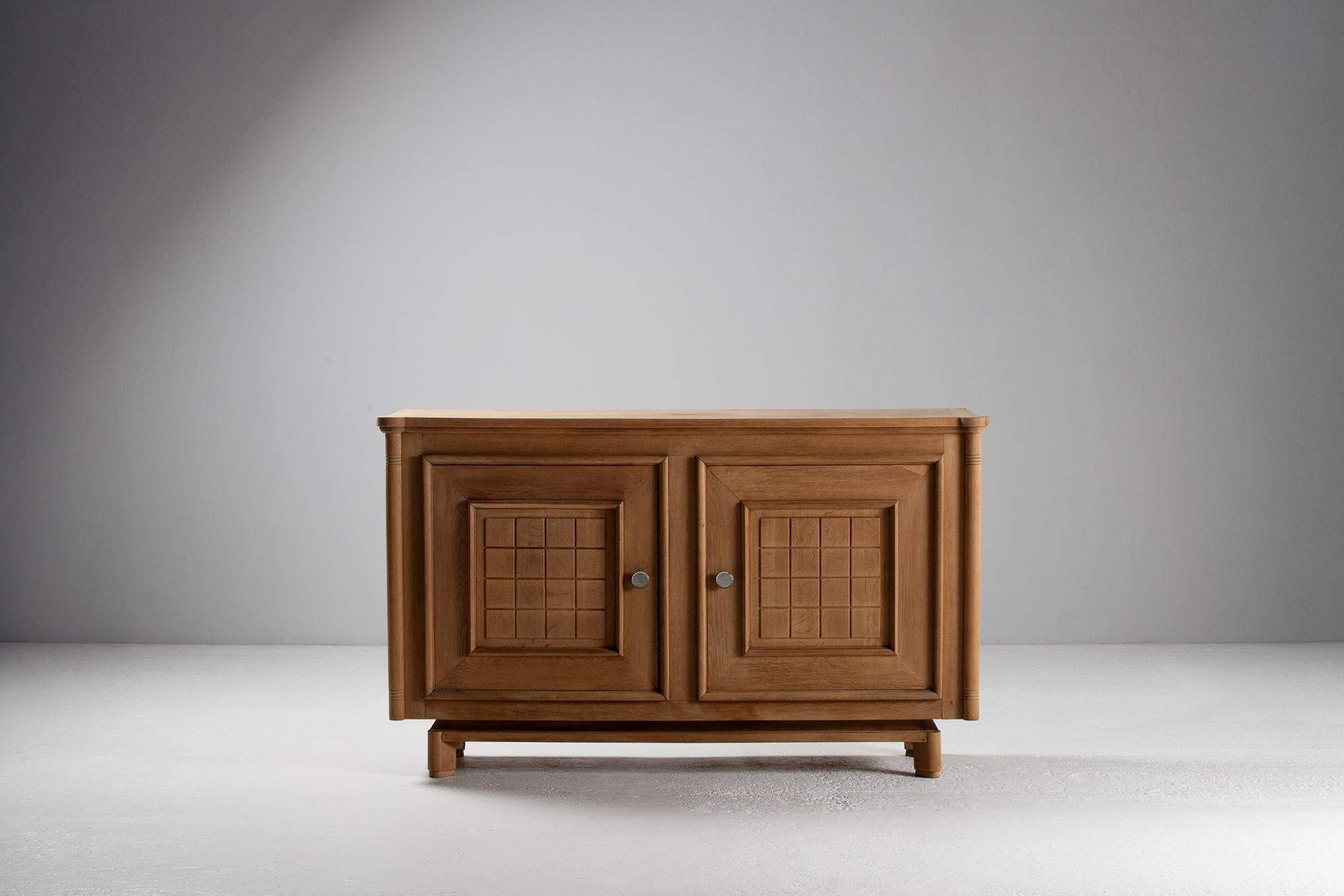 Buffet in Carved Oak with Geometric Panels, France, 1950s For Sale 4