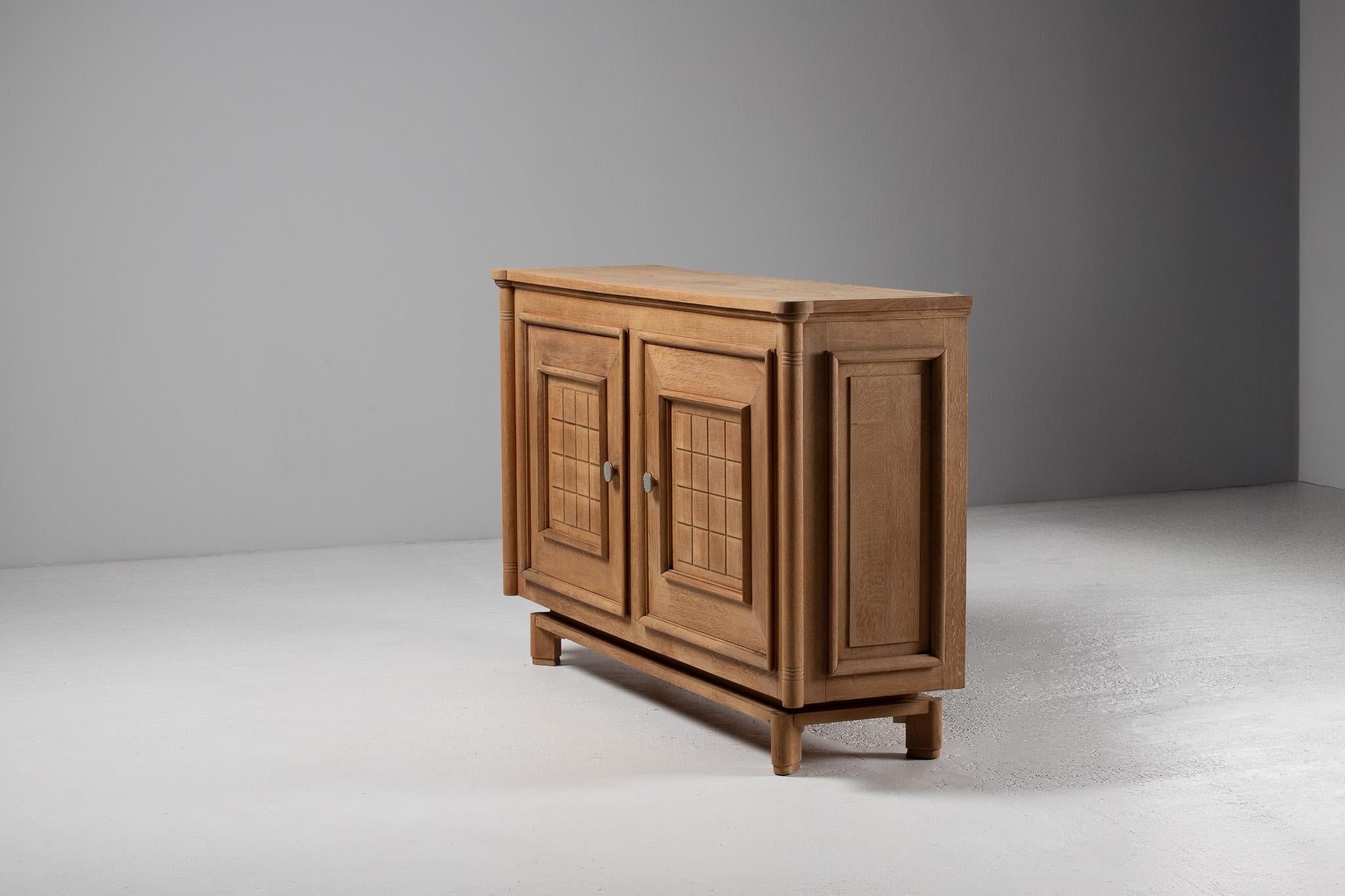 Buffet in Carved Oak with Geometric Panels, France, 1950s For Sale 5