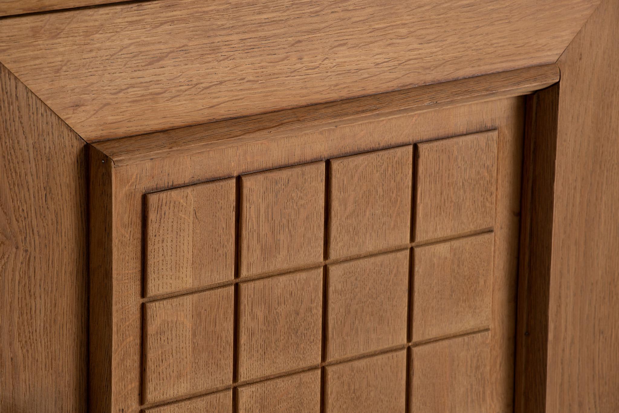 French Buffet in Carved Oak with Geometric Panels, France, 1950s For Sale