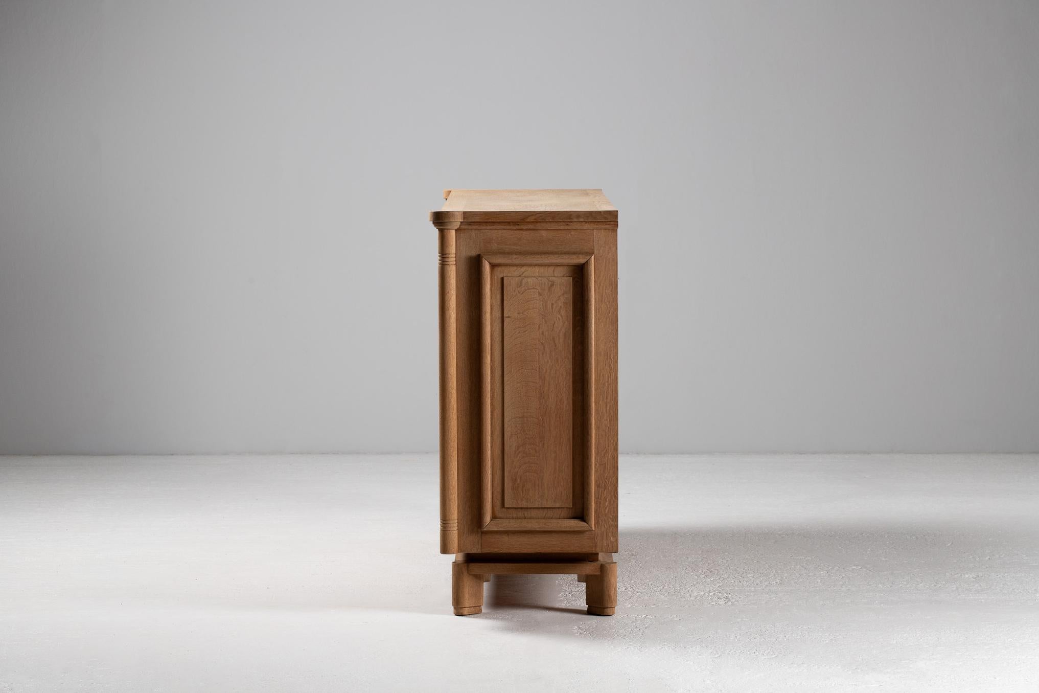 Mid-20th Century Buffet in Carved Oak with Geometric Panels, France, 1950s For Sale