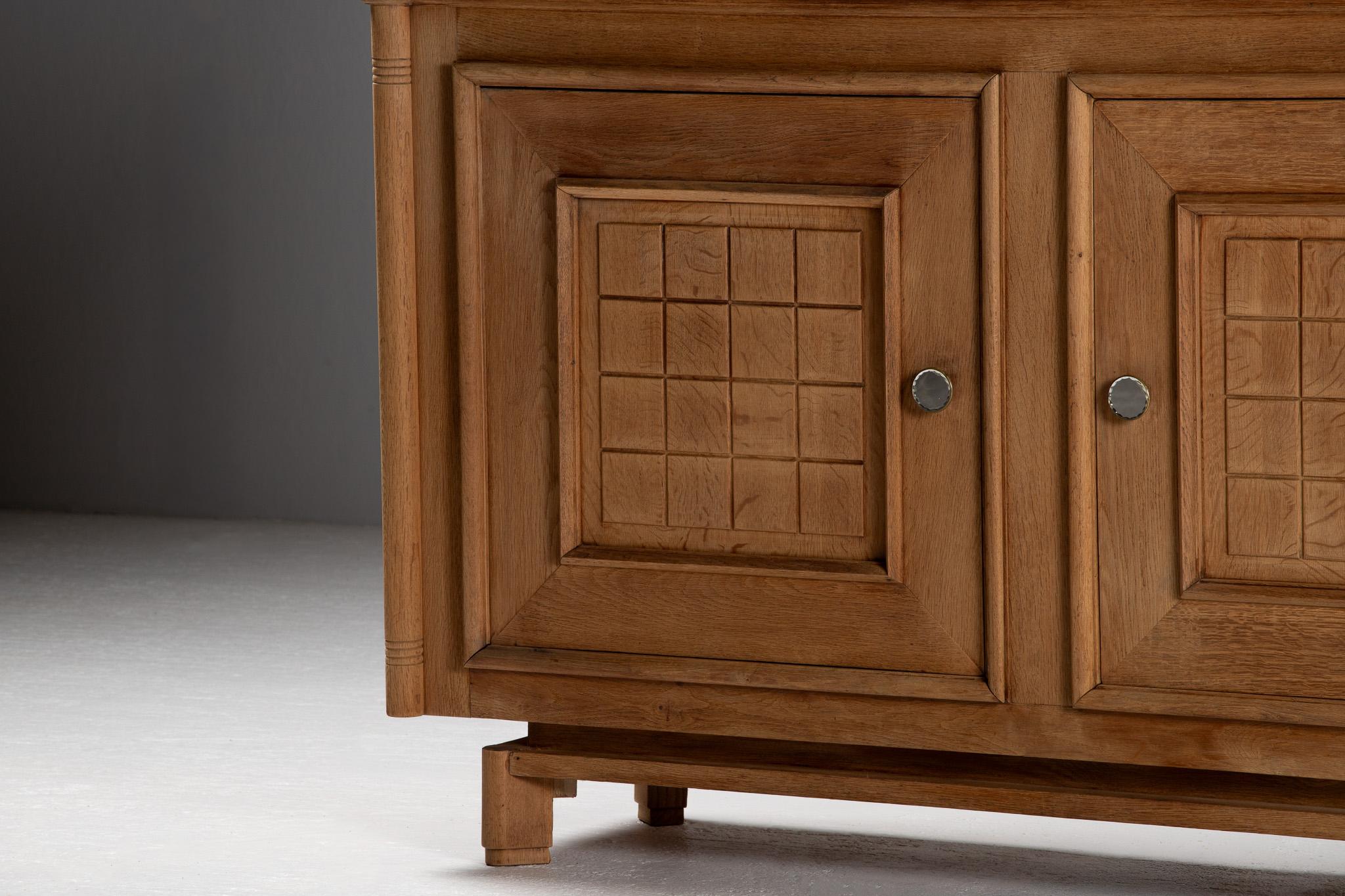 Buffet in Carved Oak with Geometric Panels, France, 1950s For Sale 3