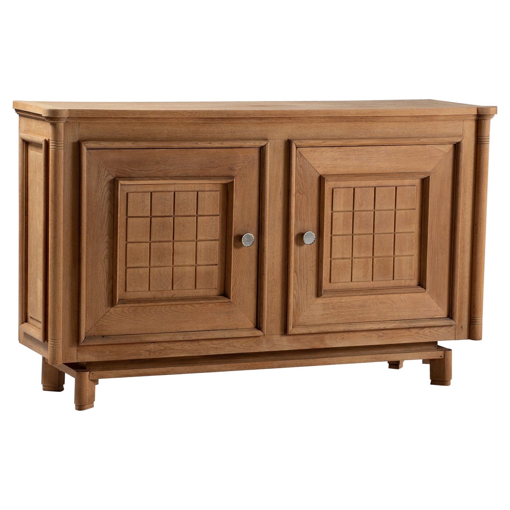 Buffet in Carved Oak with Geometric Panels, France, 1950s
