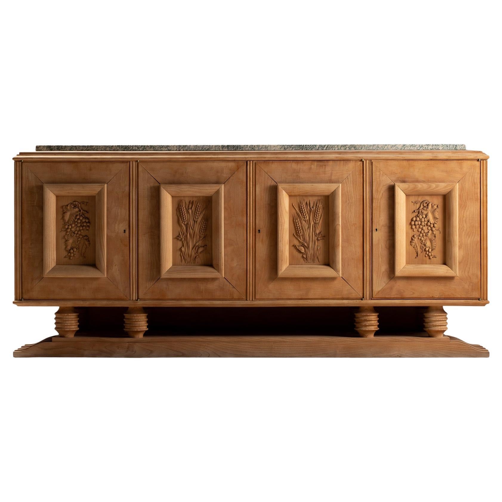 Buffet in Carved Oak with Marble Top, France, 1950s im Angebot