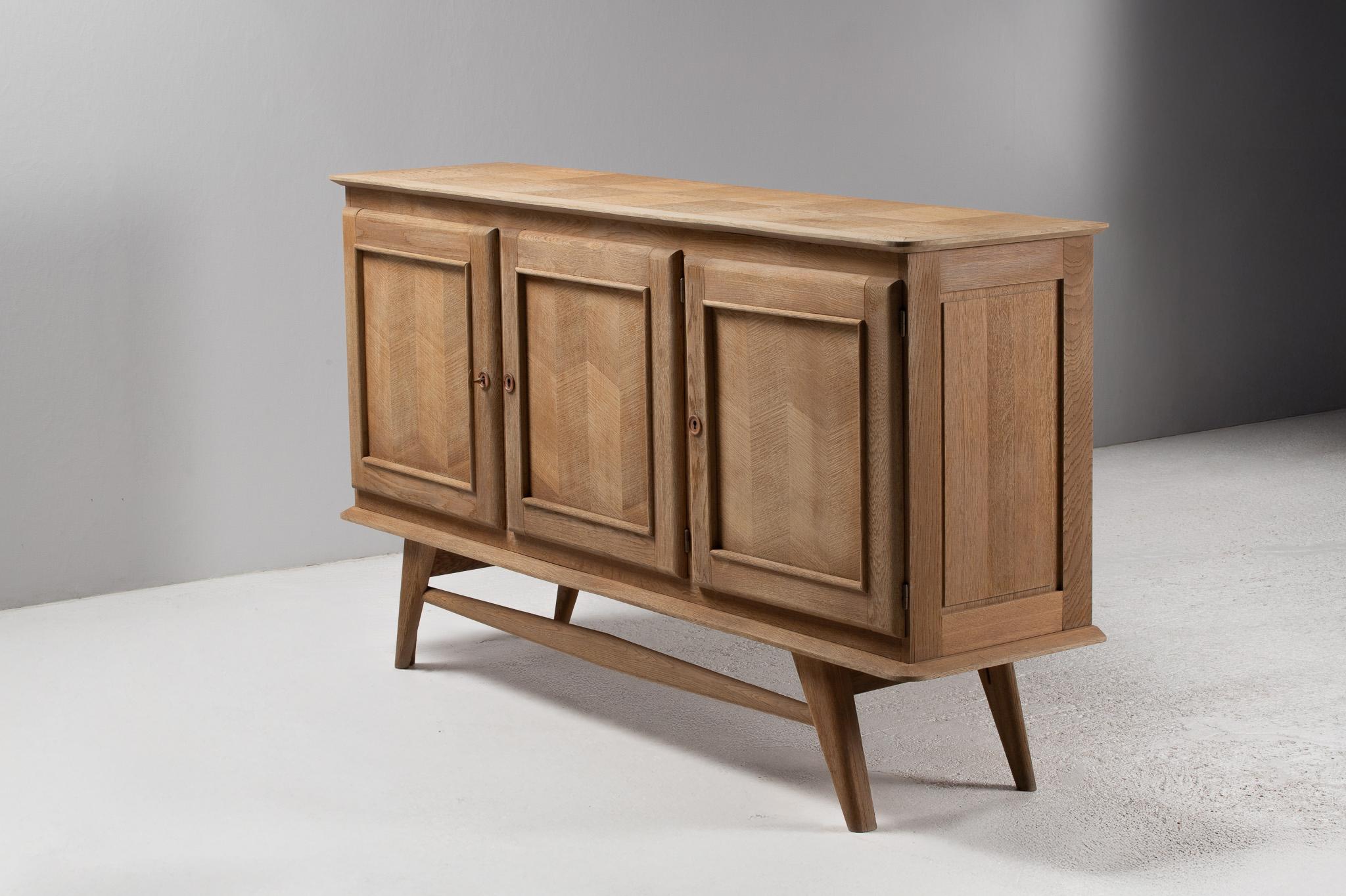 French Buffet in Chevron-Parqueted Oak, France, 1950s For Sale