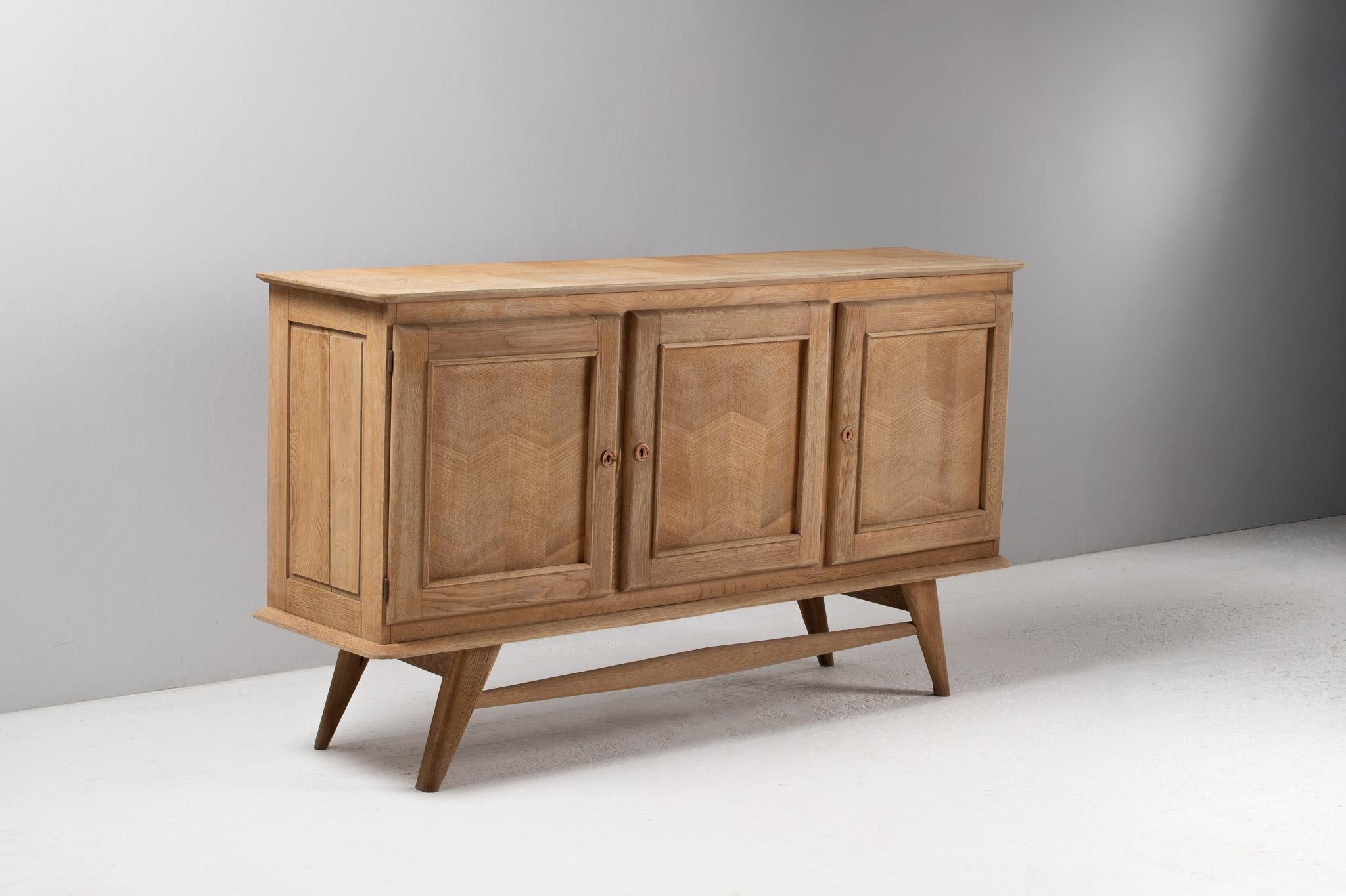 Brass Buffet in Chevron-Parqueted Oak, France, 1950s For Sale