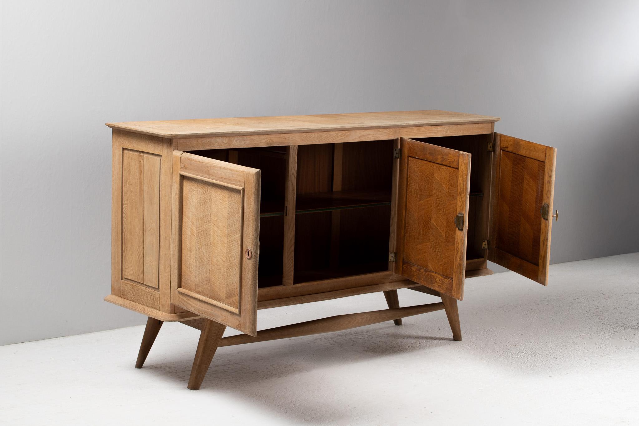 Buffet in Chevron-Parqueted Oak, France, 1950s For Sale 1