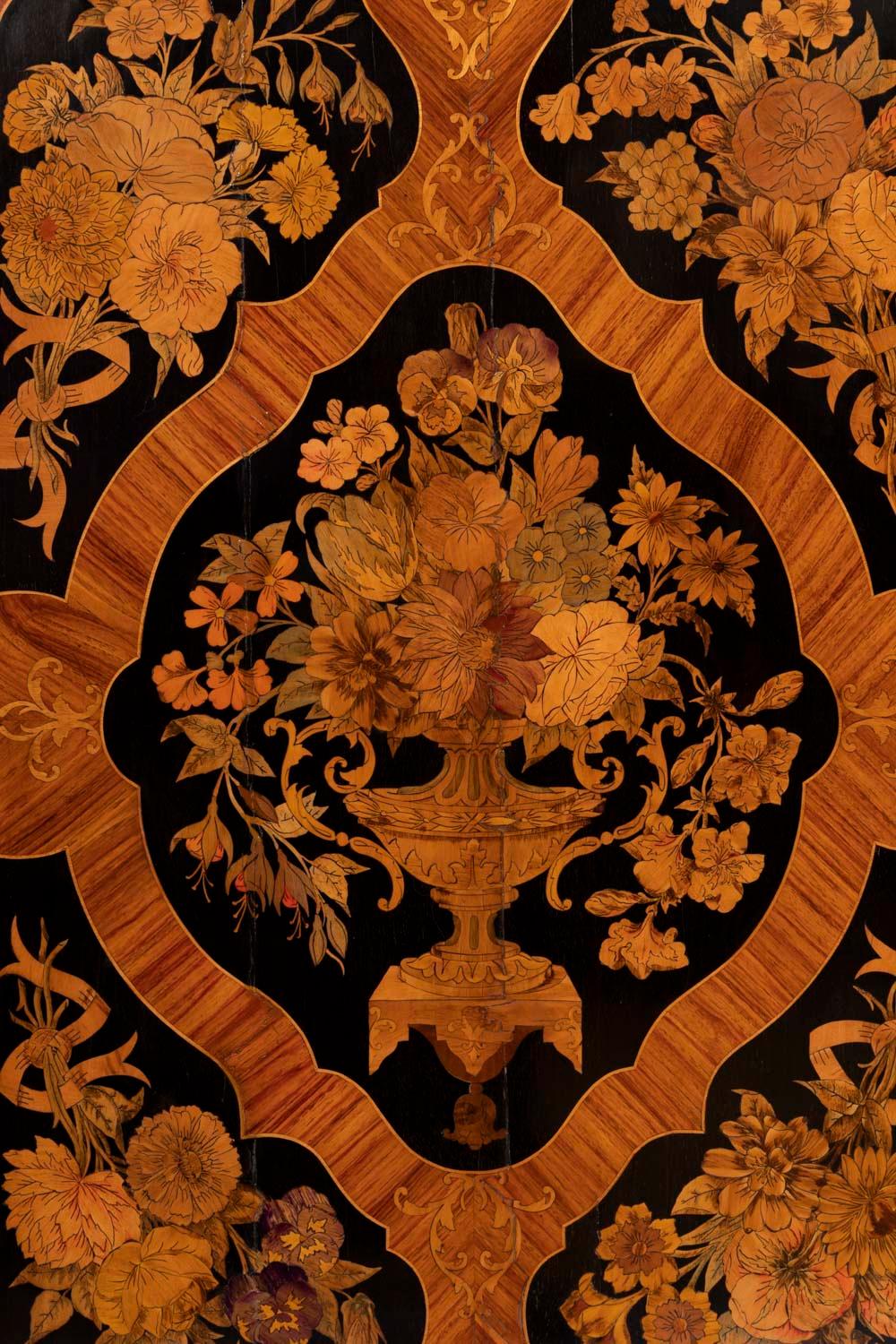 20th Century Buffet in Flower Marquetry and Marble Top, circa 1900