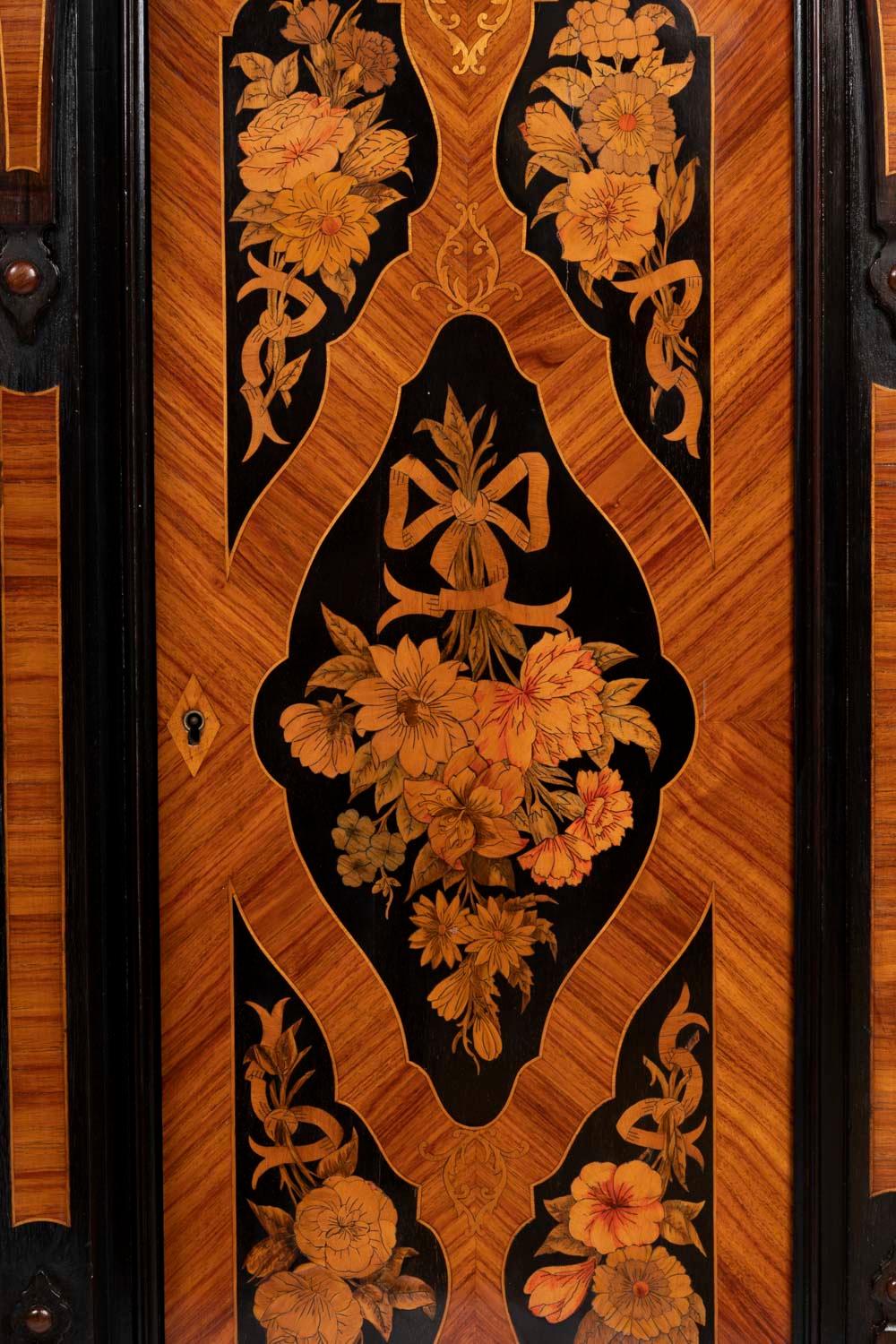 Wood Buffet in Flower Marquetry and Marble Top, circa 1900