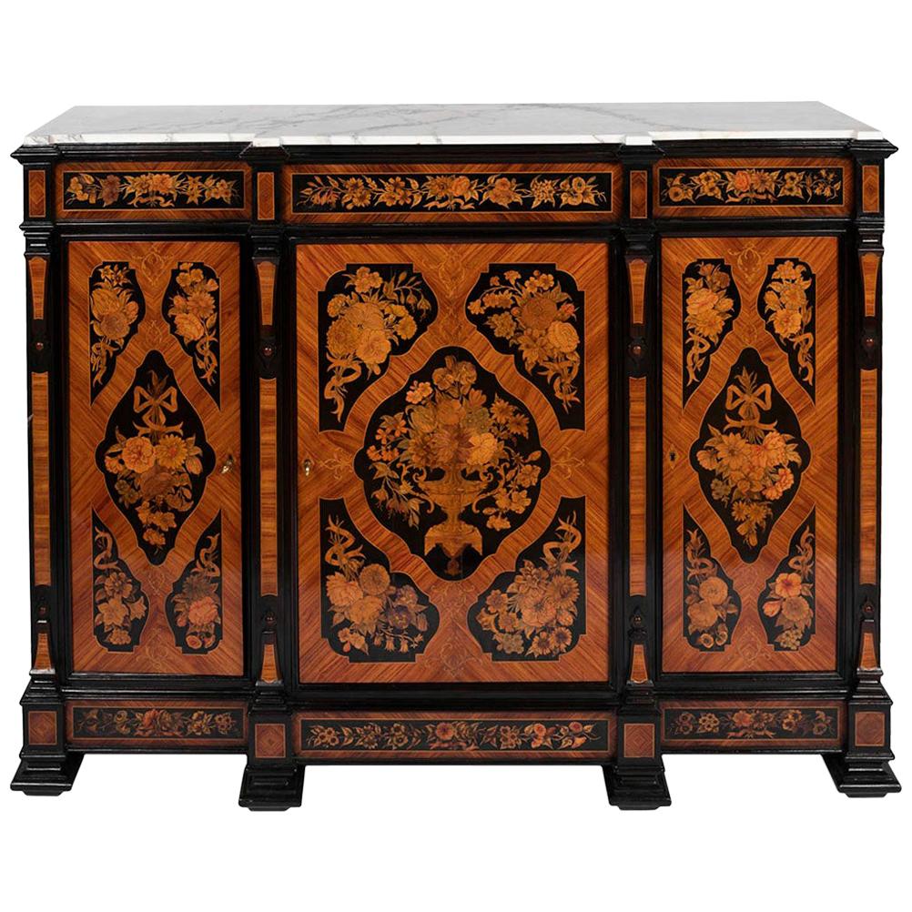 Buffet in Flower Marquetry and Marble Top, circa 1900