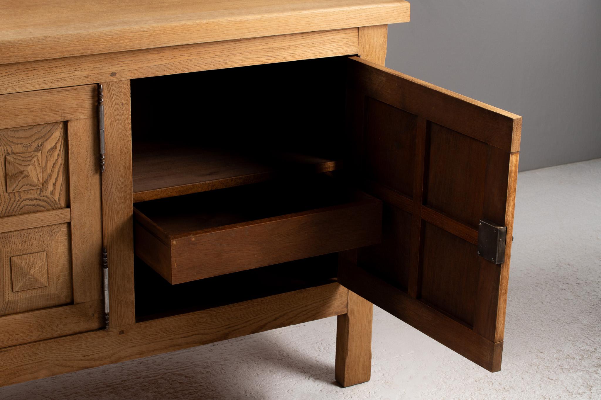 Late 20th Century Buffet in Geometric Carved Oak, France, 1970s For Sale