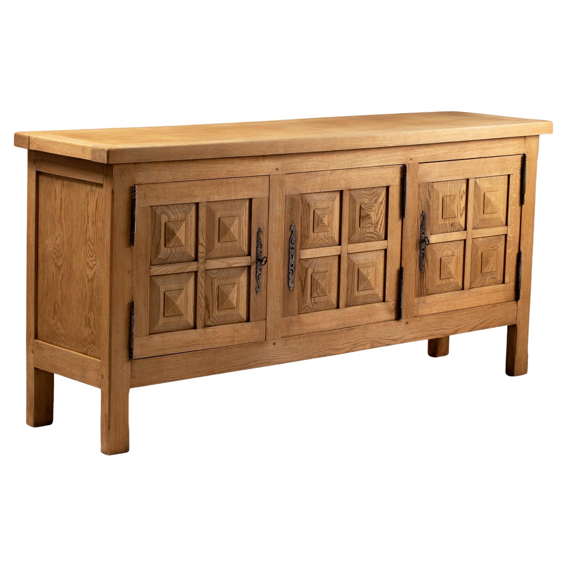 Buffet in Geometric Carved Oak, France, 1970s