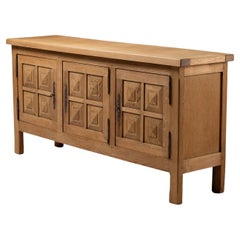 Buffet in Geometric Carved Oak, France, 1970s