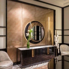 Buffet in Polished Ebony Top Calacatta Marble Led Lighting Opening Sensor