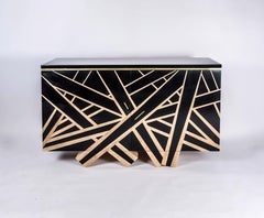 buffet "Lignes" in Black And White Marquetry Bronze Filet