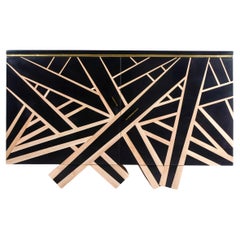 buffet "Lignes" in Black And White Marquetry Bronze Filet