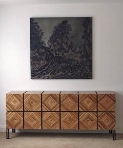 Buffet "Losange" Three Doors in Zebrano and Black Metal Legs