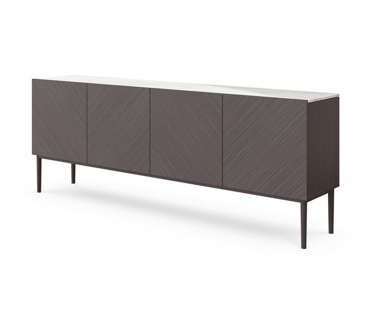 Modern Buffet Made Solid Wood and Ash Grey Veneered Panels Top Calacatta Gold Marble For Sale